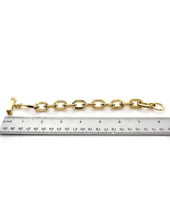 Greek Key Oval Link Bracelet in Yellow Gold
